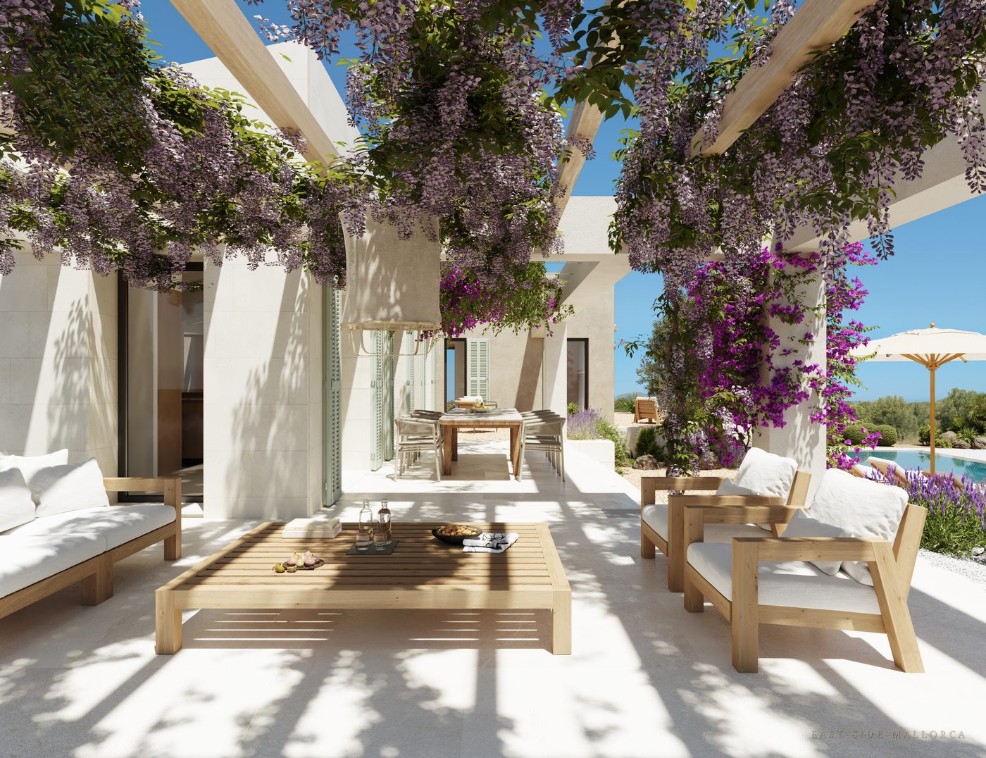 Visualisierung: überdachte Terrasse mit Pergola